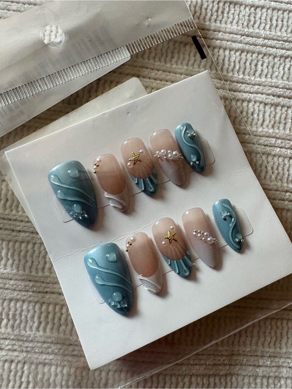 Blue & Nude Pearl Accent Press-On Nail Set Size Medium